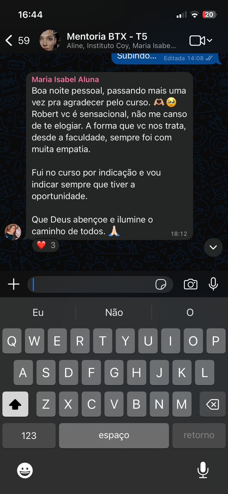 Depoimento de aluna da mentoria